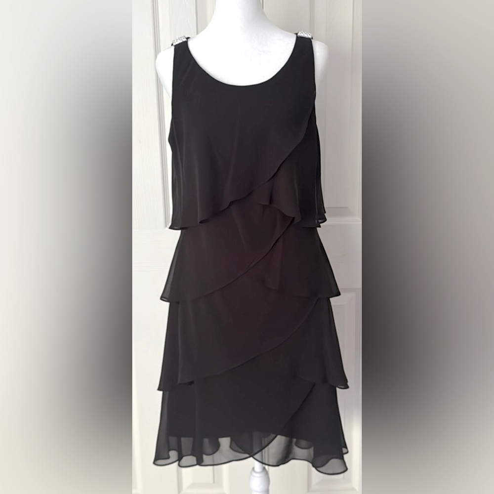 SLNY Black Tiered Sleeveless Dress